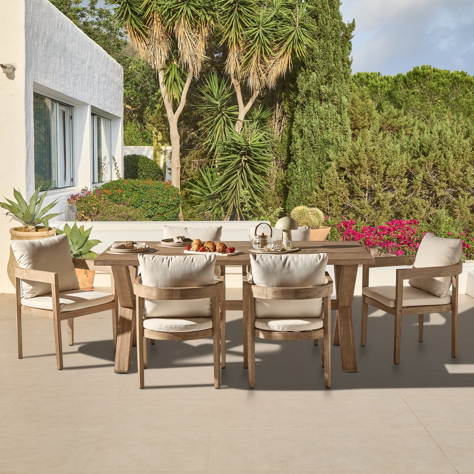 Charlotte 6 Seater Wooden Garden Dining Set with 6 Imani Dining Chairs - Whitewash - Image 16
