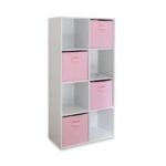 Cara 8 Cube Storage Unit in Chalk White & 4 Pink Handled Box Drawers