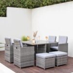 Cube 8 Seater Rattan Outdoor Dining Set with Grey LED Premium Parasol - Grey Weave - Image 2