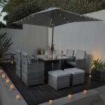 Cube 8 Seater Rattan Outdoor Dining Set with Grey LED Premium Parasol - Grey Weave - Image 3