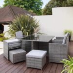 Cube 8 Seater Rattan Outdoor Dining Set with Grey LED Premium Parasol - Grey Weave - Image 4