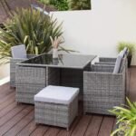 Cube 8 Seater Rattan Outdoor Dining Set with Grey LED Premium Parasol - Grey Weave - Image 8