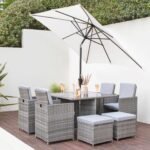 Cube 8 Seater Rattan Outdoor Dining Set with LED Premium Parasol - Grey Weave with Grey Cushion - Image 3