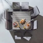Cube 8 Seater Rattan Outdoor Dining Set Cream LED Premium Parasol  - Grey Weave Polywood Top - Image 2