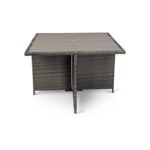 Cube 8 Seater Rattan Outdoor Dining Set Cream LED Premium Parasol  - Grey Weave Polywood Top - Image 7