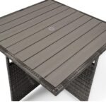 Cube 8 Seater Rattan Outdoor Dining Set Cream LED Premium Parasol  - Grey Weave Polywood Top - Image 8