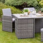 Cube 8 Seater Rattan Outdoor Dining Set Grey LED Premium Parasol  - Grey Weave Polywood Top - Image 7