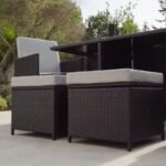 Cube 8 Seater Rattan Outdoor Dining Set with Cream Parasol - Black Weave Polywood Top - Image 3