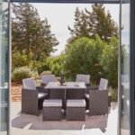 Cube 8 Seater Rattan Outdoor Dining Set with Cream Parasol - Black Weave Polywood Top - Image 5