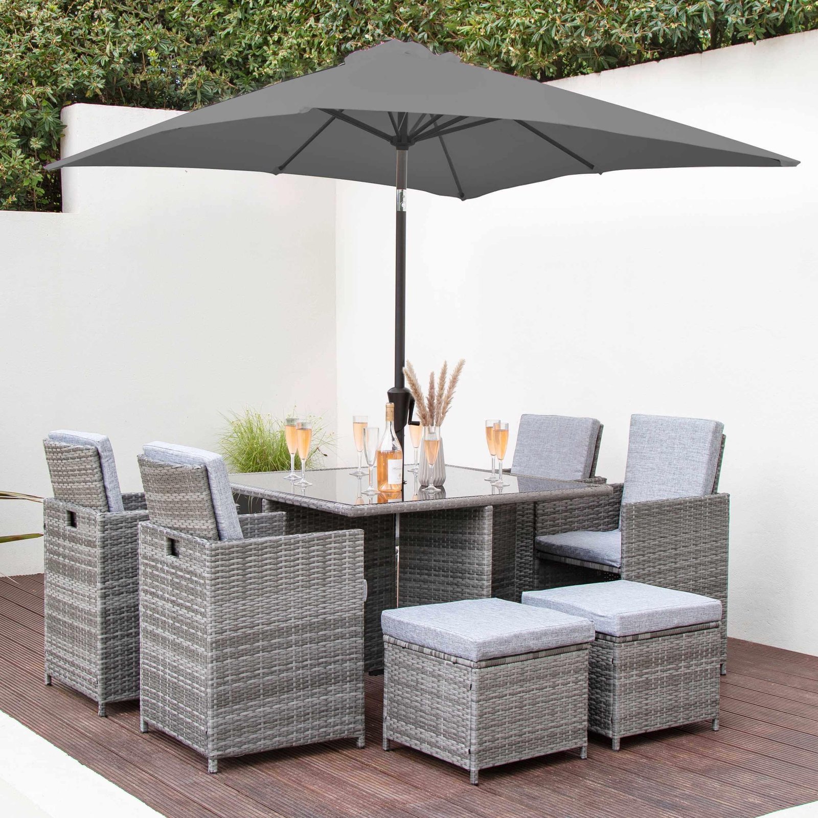 8-seater-rattan-cube-outdoor-dining-set-with-parasol-grey-weave-laura-james-1 Cube 8 Seater Rattan Outdoor Dining Set with Grey Parasol - Grey Weave