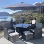 Cube 8 Seater Rattan Outdoor Dining Set with Grey Parasol - Grey Weave - Image 2