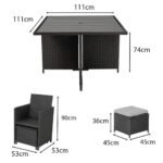 Cube 8 Seater Rattan Outdoor Dining Set with Cream Parasol - Black Weave Polywood Top - Image 12