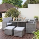 Cube 8 Seater Rattan Outdoor Dining Set with Parasol - Grey Weave - Image 2