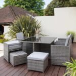 Cube 8 Seater Rattan Outdoor Dining Set with Parasol - Grey Weave - Image 5