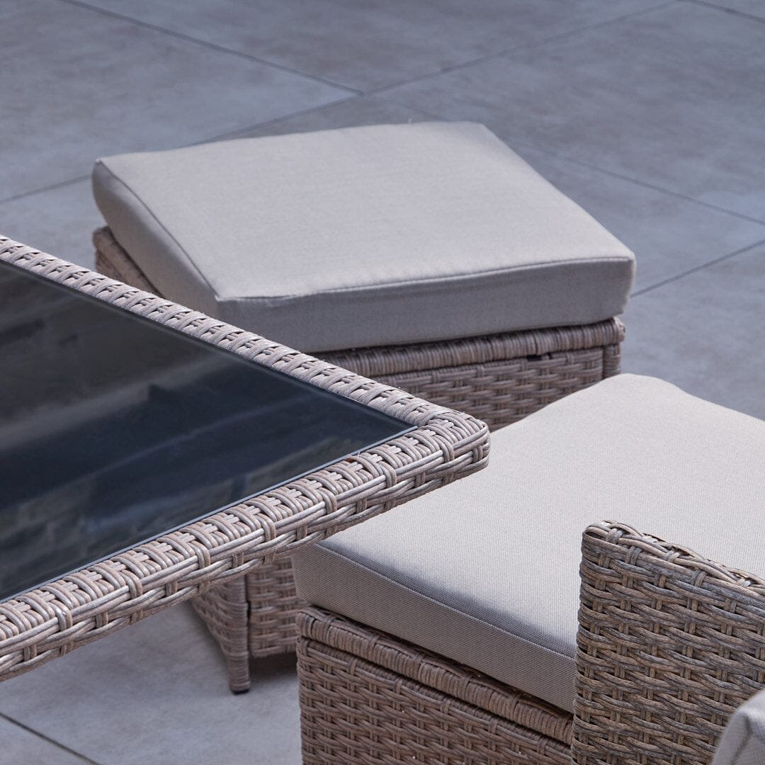 Cube 8 Seater Rattan Outdoor Dining Set with Cream LED Premium Parasol - Natural Brown Weave - Image 6