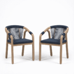 Shiro 6 Seater Round Wooden Garden Dining Set with Shiro Navy Rope Dining Chairs -160cm - Image 12