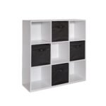 Cara 9 Cube Storage Unit - Chalk White Bookcase with Black Boxes