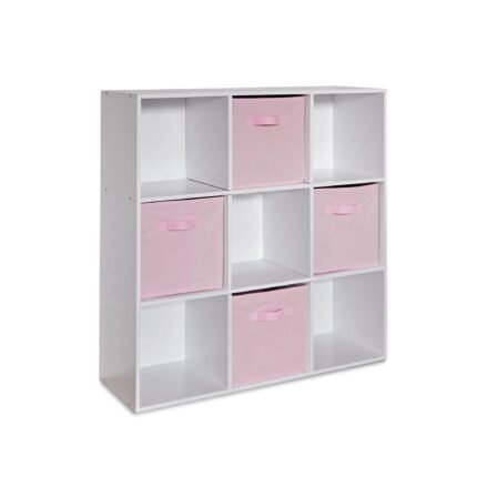 Cara 9 Cube Storage Unit - Bookcase & 4 Pink Handled Box Drawers