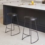 Aiden Black Mango Wood Backless Bar Stools - Set of 2 - Black Iron Legs