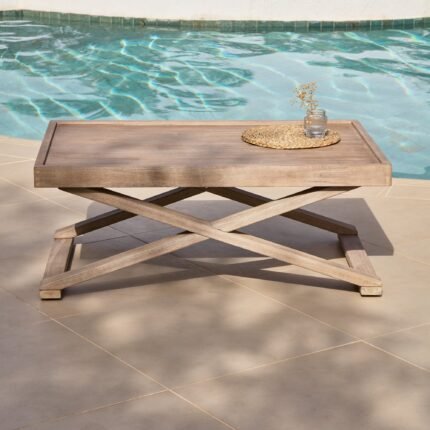 Akira Wooden Rectangular Garden Coffee Table - Brushed Light Acacia