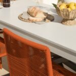 Amelia 6 Seater Pale Grey Concrete Garden Dining Set with Ryder Burnt Orange Chairs - Image 4
