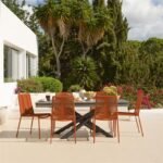 Amelia 6 Seater Dove Grey Concrete Garden Dining Set with Ryder Burnt Orange Chairs