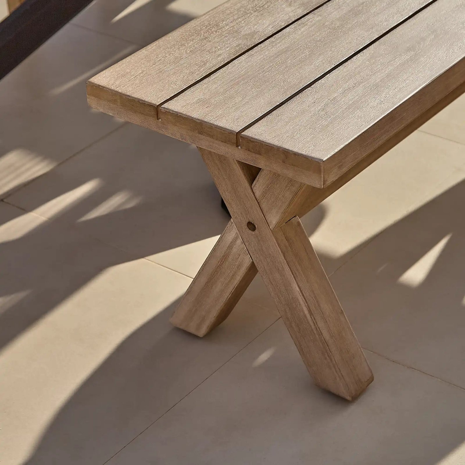 Amelia 6 Seater Wooden Garden Dining Set with 4 Imani Chairs & Charlotte Bench - Light Brushed Acacia with Black Legs - Image 20