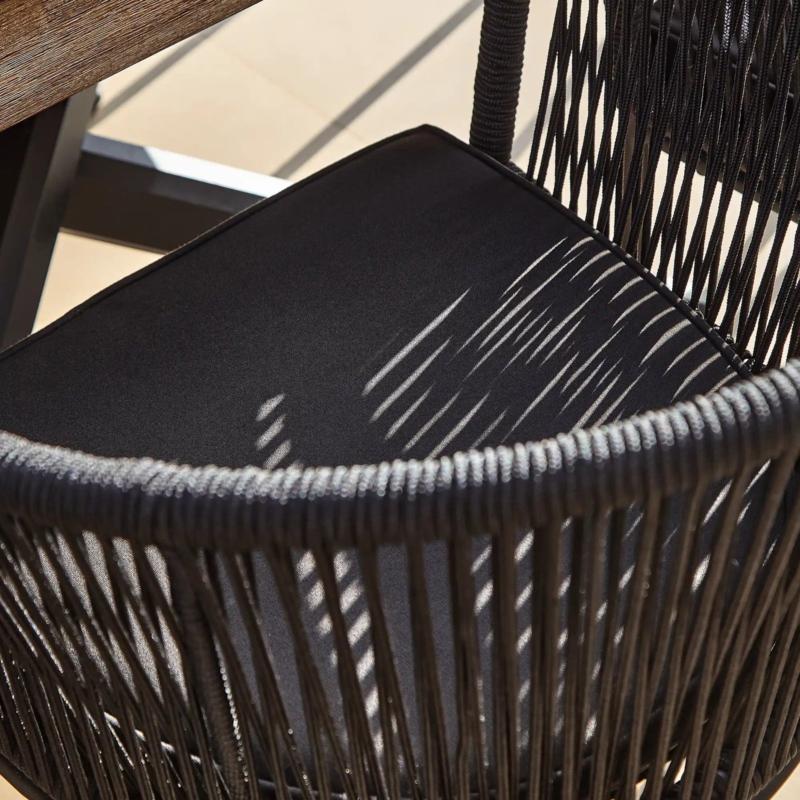 Amelia 6 Seater White Acacia Wood Black Legs Garden Dining Set - Hali Black Chairs - Image 11