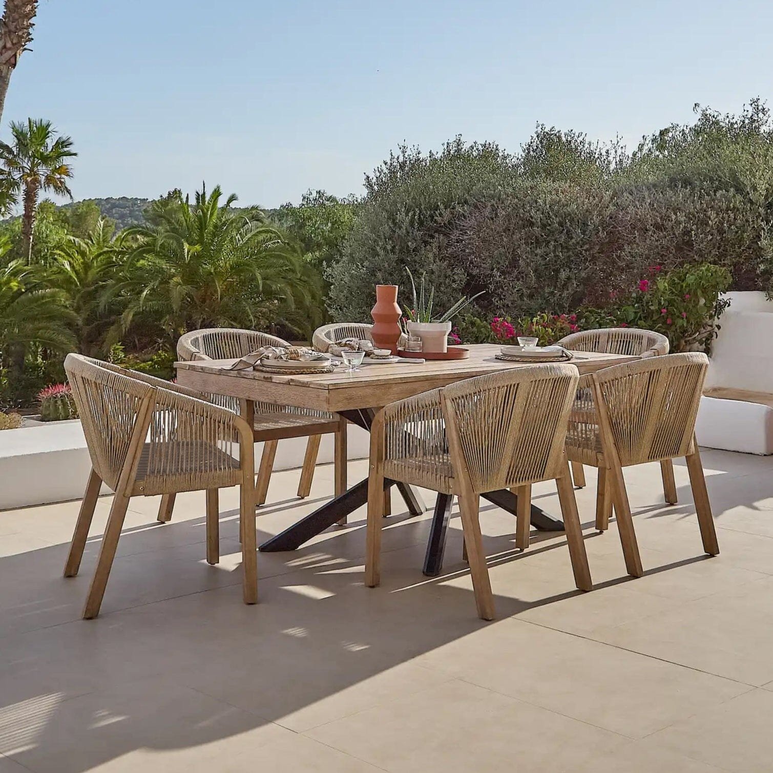 Amelia 6 Seater Wooden Garden Dining Set with 6 Nala Chairs - Image 1