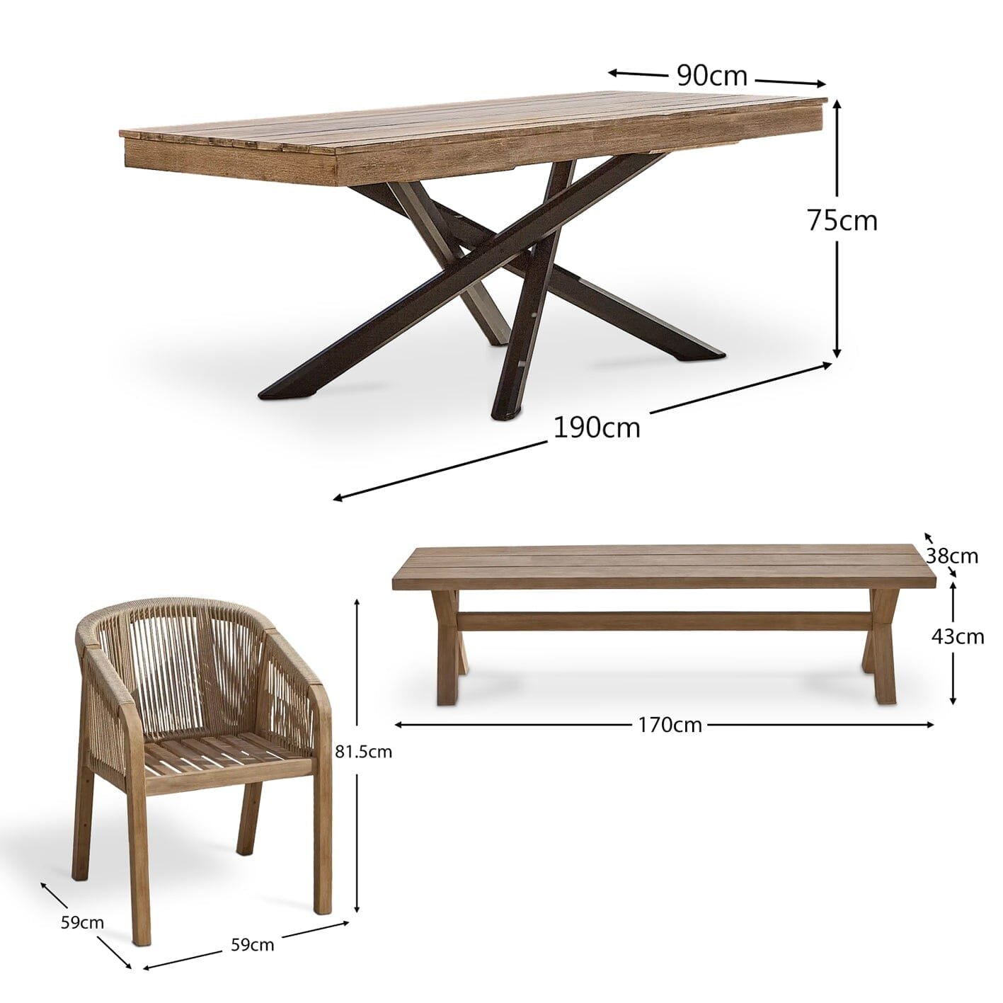Amelia 6 Seater Wooden Garden Dining Set with 4 Nala Chairs & Charlotte Bench - Image 22