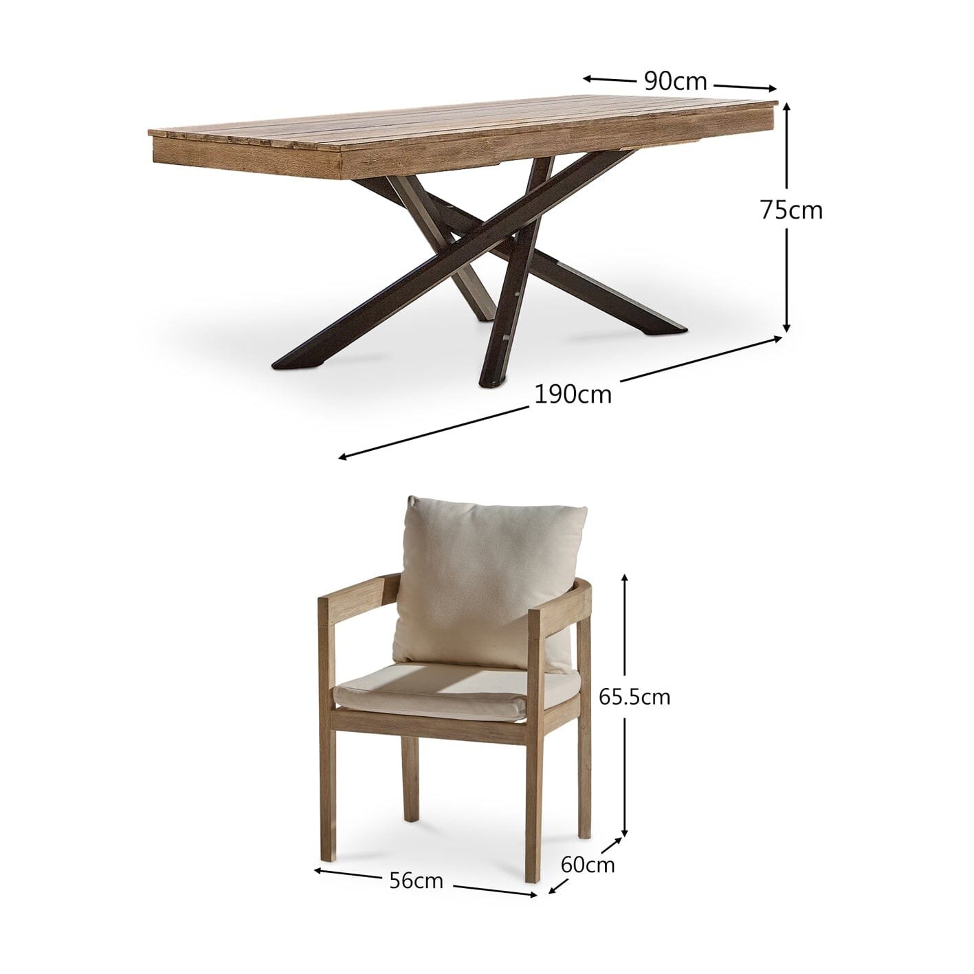 Amelia 6 Seater Wooden Garden Dining Set with 6 Imani Chairs - Light Brushed Acacia with Black Legs - Image 22