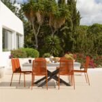 Amelia 6 Seater Pale Grey Concrete Garden Dining Set with Ryder Burnt Orange Chairs - Image 2