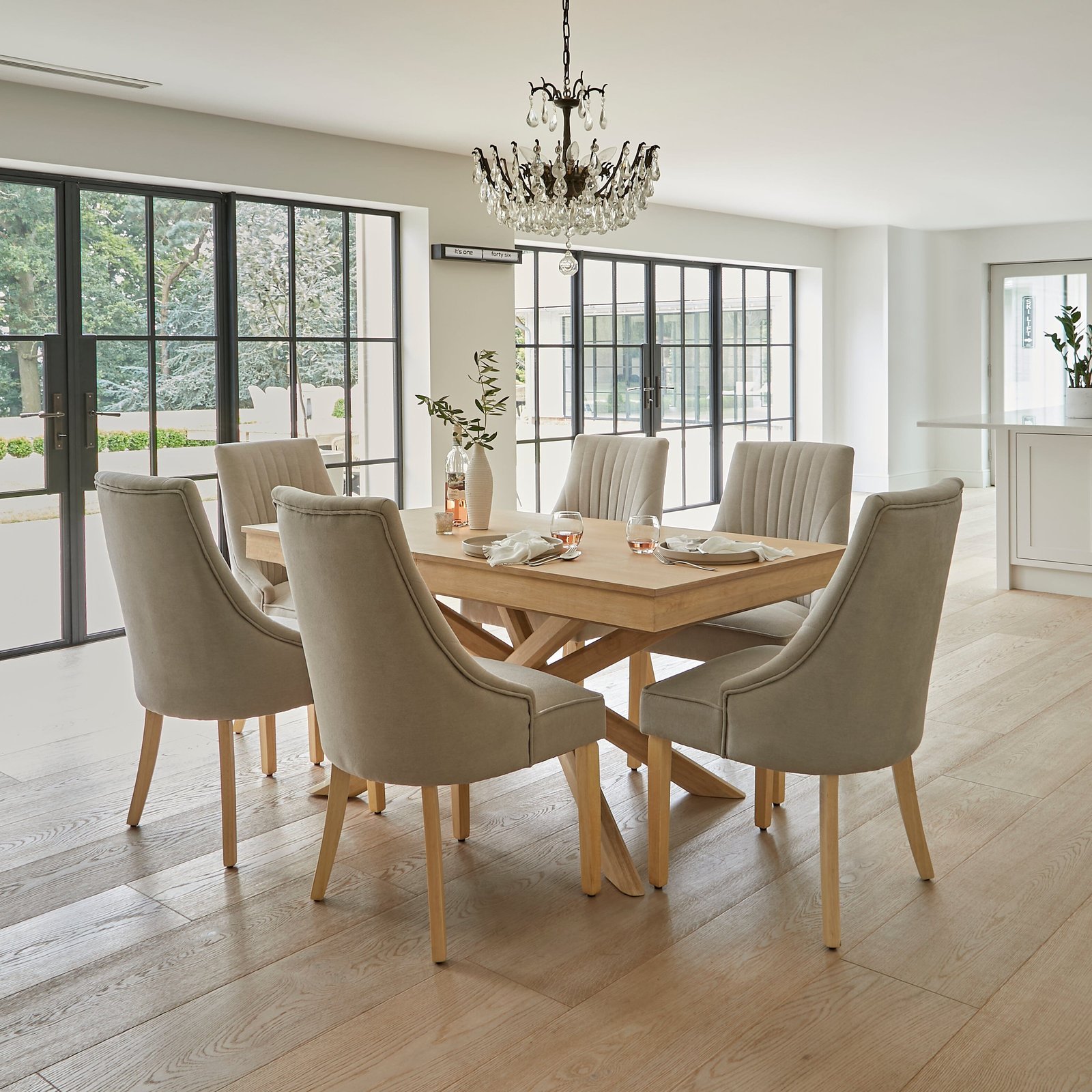 Nadine Soft Beige Dining Chairs - Set of 2 - Whitewash Legs - Image 2