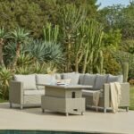 Aria 6 Seater Rattan Corner Sofa Garden Set with Raised Dining Coffee Table - Grey