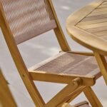 Ashby 6 Seater Wooden Round Garden Dining Set with 6 Cove Rope Chairs & Cream Parasol  - 160cm - Image 4