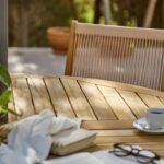 Ashby 4 Seater Wooden Round Garden Dining Set with 4 Cove Rope Chairs & Grey LED Parasol  - 130cm - Image 4