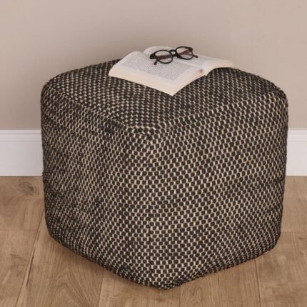 Atcham Wool & Cotton Ottoman Stool - Black