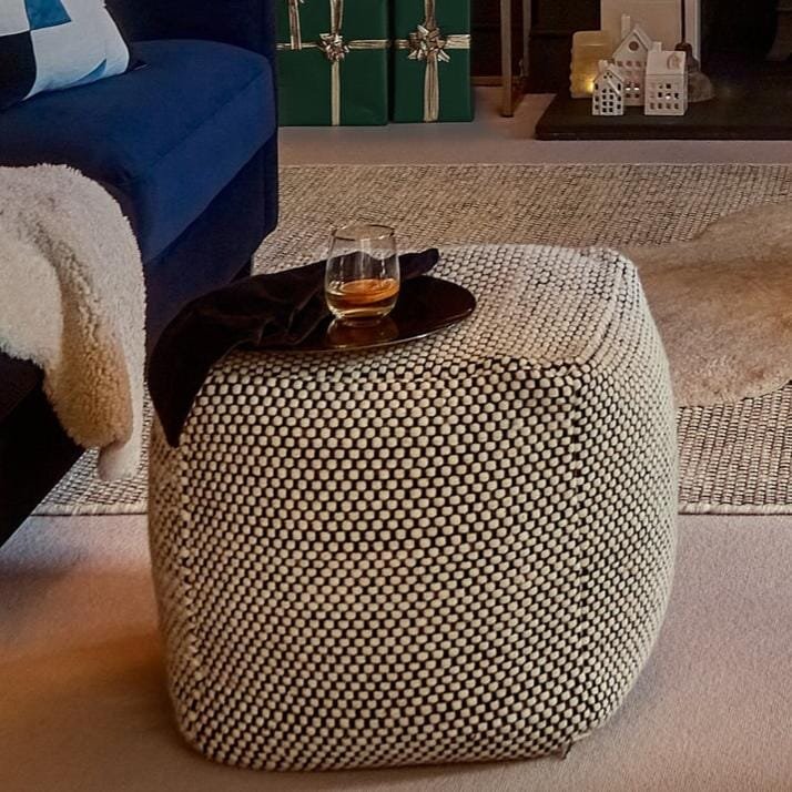 Atcham Wool & Cotton Ottoman Stool - Black/Natural - Image 3