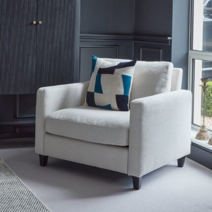 Ava Light Beige Boucle Armchair - Black Oak Legs