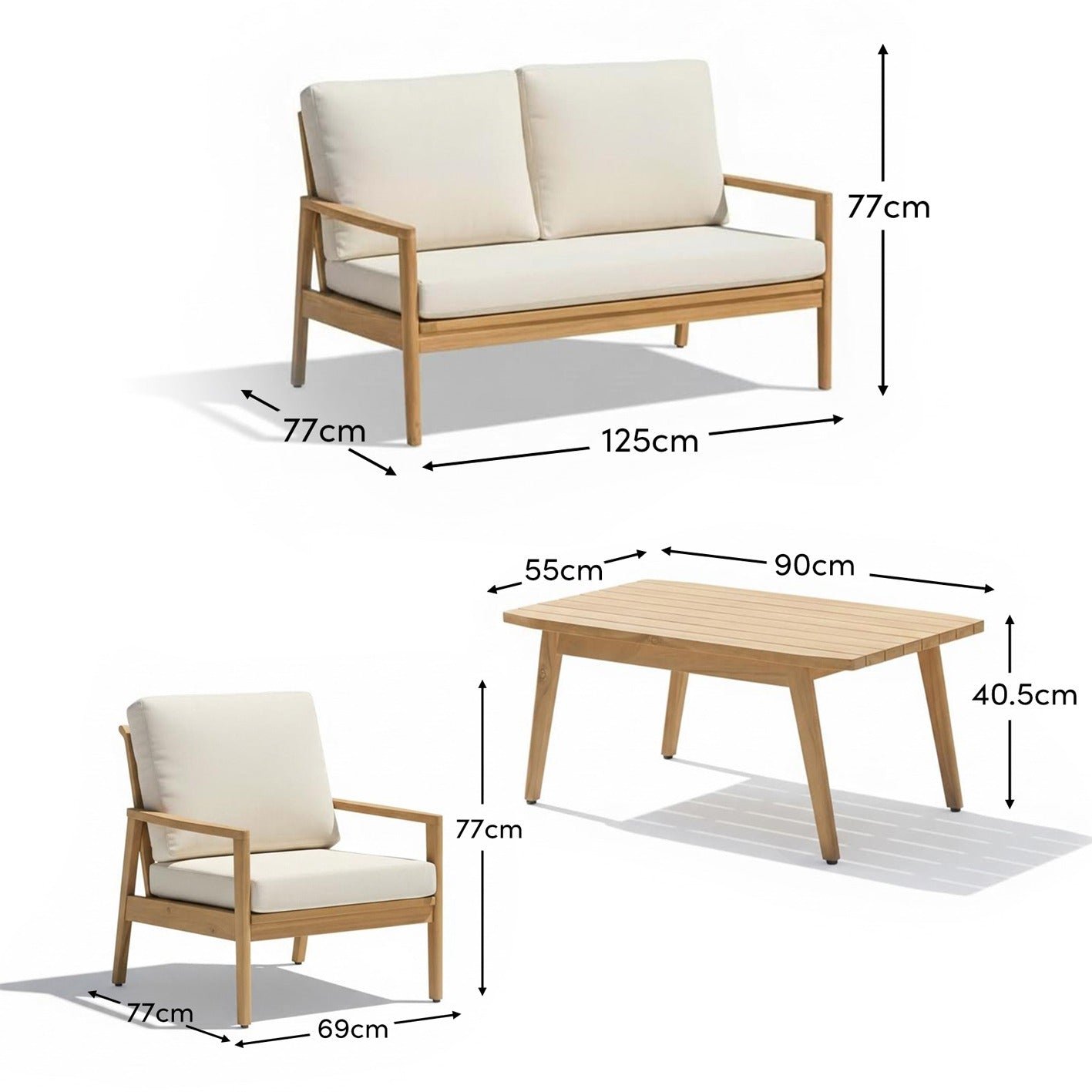 Alora Wooden Garden Conversation Set - White Acacia - Image 15