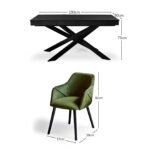 Amelia Black Dining Table Set - 6 Seater - Freya Fern Green Carver Chairs - Black Legs - Image 12