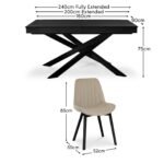 Amelia Black Extending Dining Table Set - 6 Seater - Bella Grey Dining Chairs - Black Legs - Image 9