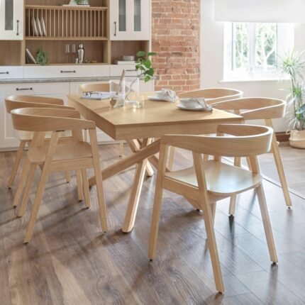 Amelia Pale Oak Extendable Dining Table Set - 6 Seater - Pale Oak Armchairs