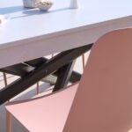 Amelia 6 Seater Pale Grey Concrete Garden Dining Set with Wren Dusty Pink Chairs - Image 4