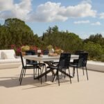 Amelia 6 Seater Pale Grey Concrete Garden Dining Set with Ryder Black Chairs