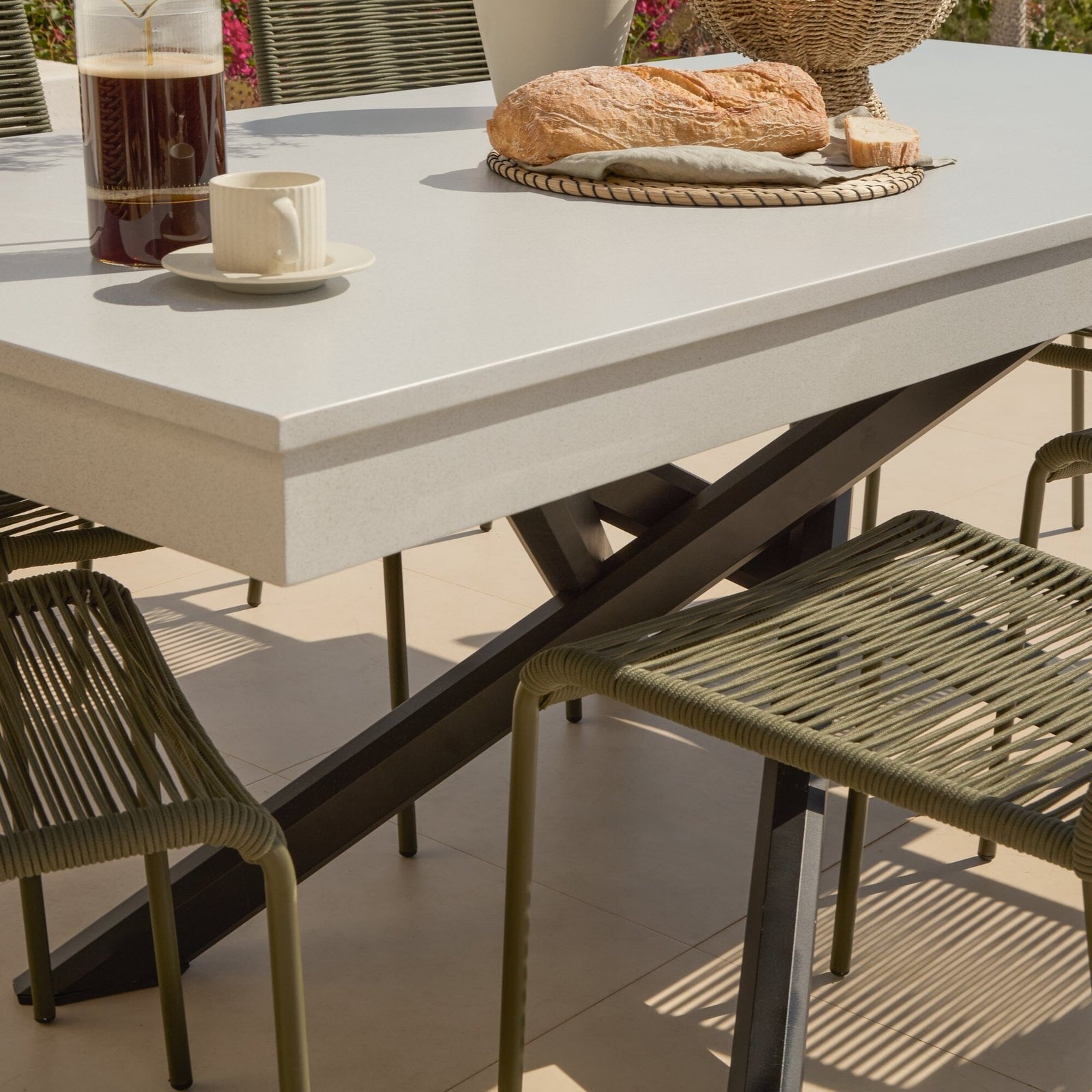 Amelia 6 Seater Pale Grey Concrete Garden Dining Set with Ryder Khaki Chairs - Image 7