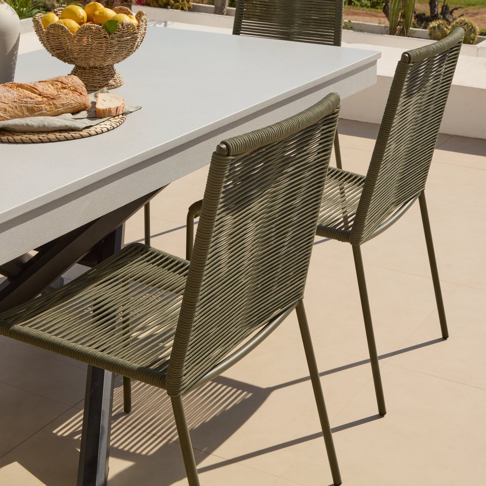 Amelia 6 Seater Pale Grey Concrete Garden Dining Set with Ryder Khaki Chairs - Image 8