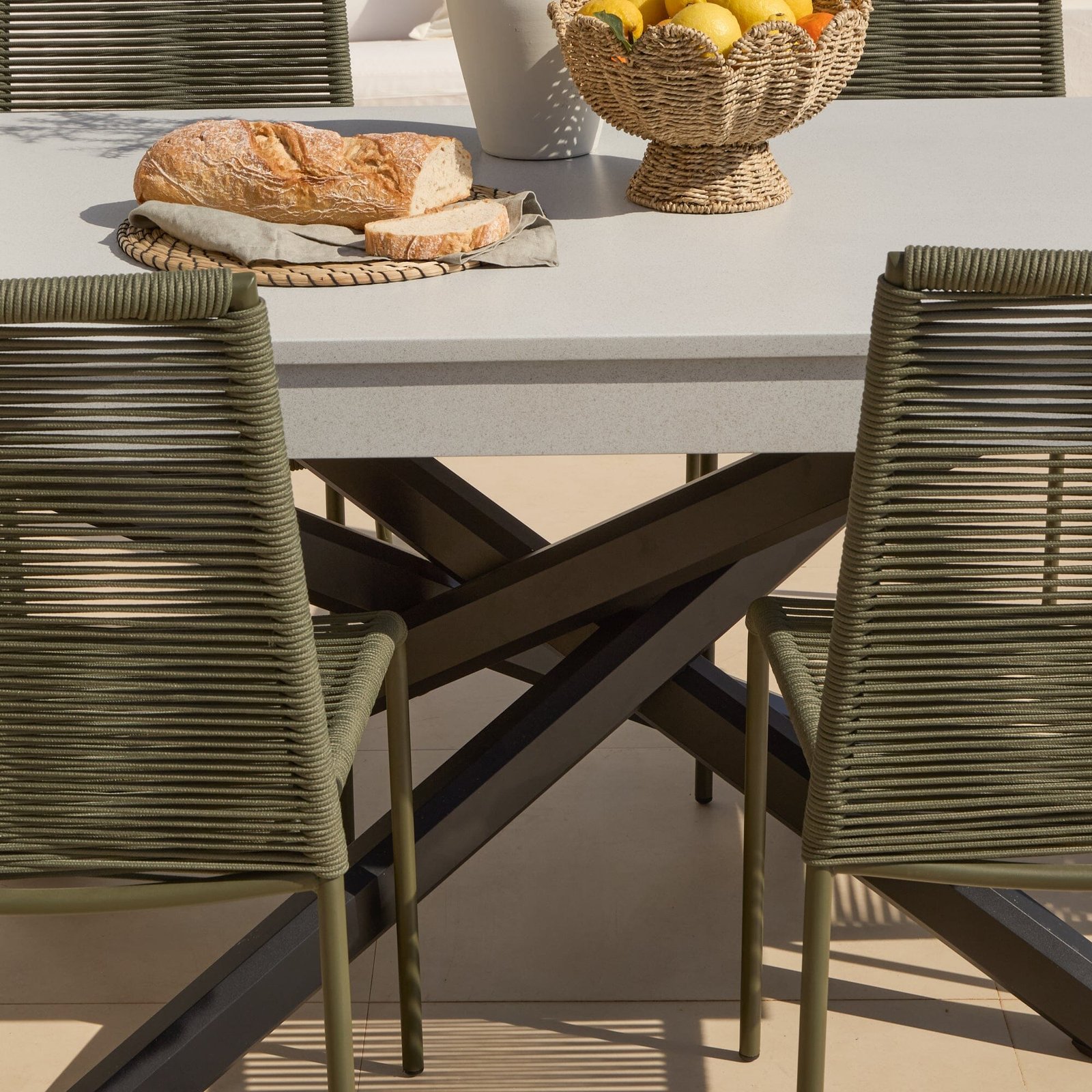 Amelia 6 Seater Pale Grey Concrete Garden Dining Set with Ryder Khaki Chairs - Image 2