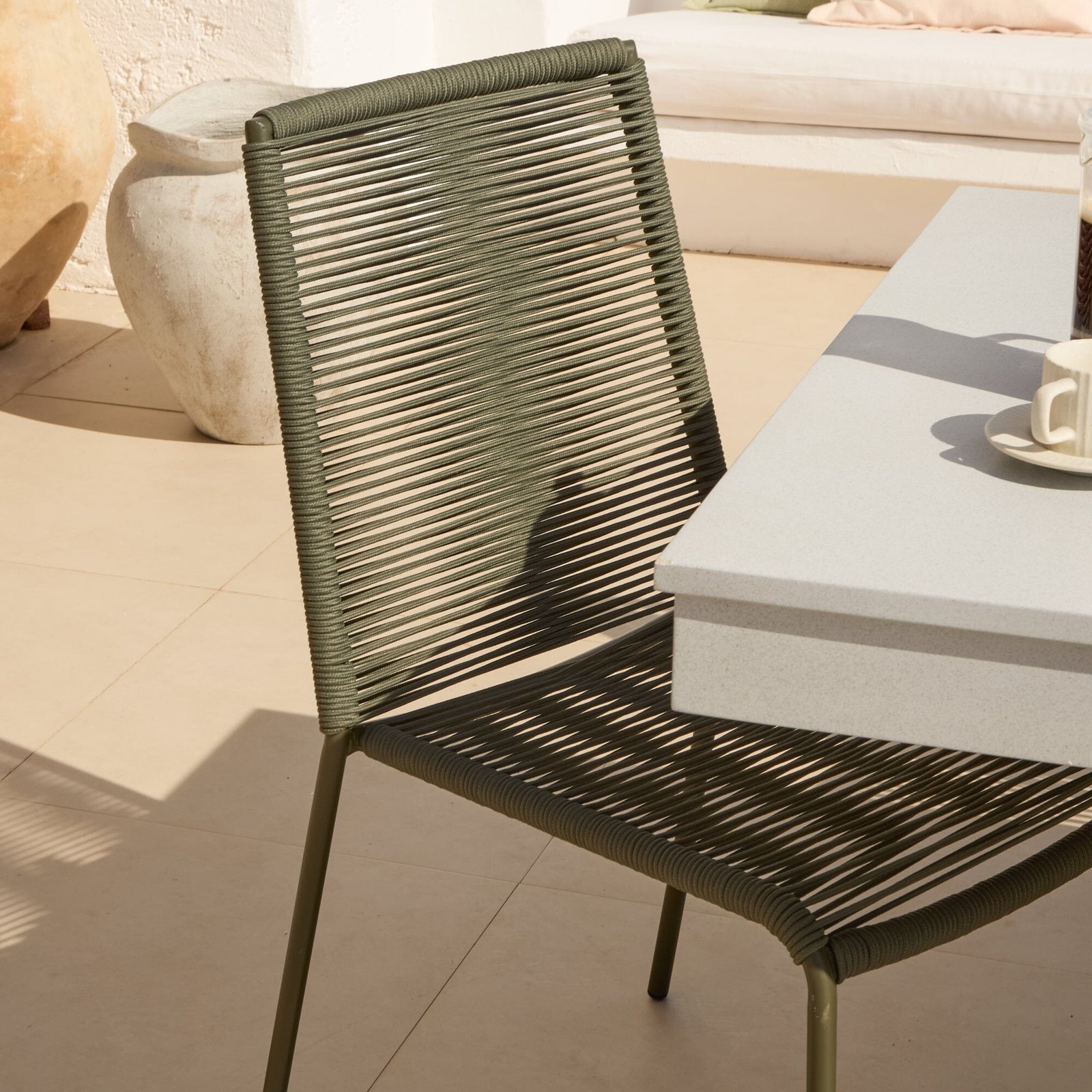 Amelia 6 Seater Pale Grey Concrete Garden Dining Set with Ryder Khaki Chairs - Image 3