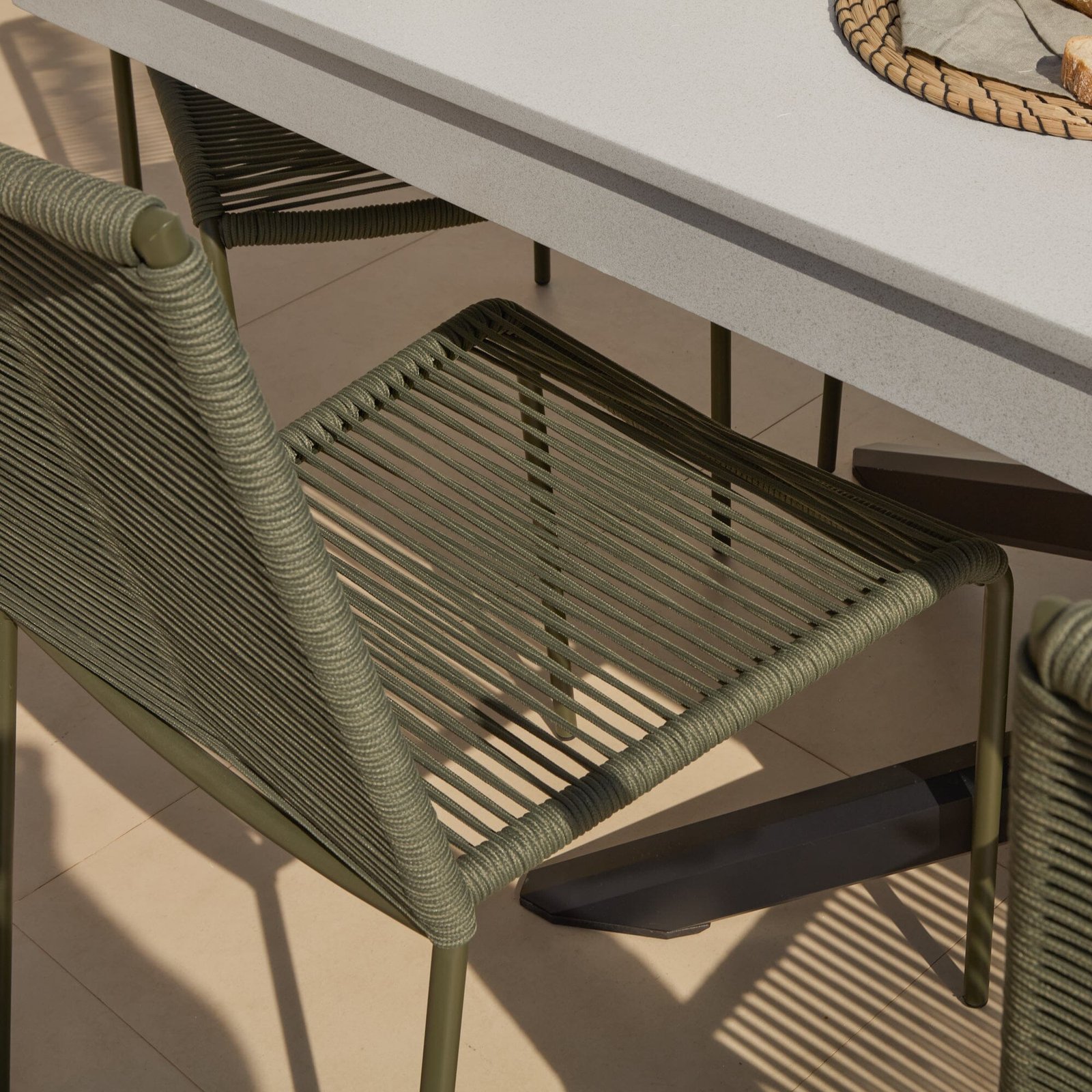 Amelia 6 Seater Pale Grey Concrete Garden Dining Set with Ryder Khaki Chairs - Image 6